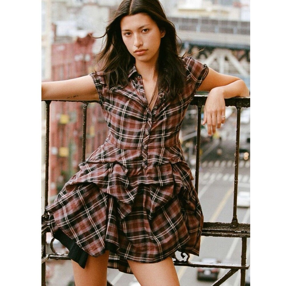Urban Outfitters BDG Max Plaid Ruched Rockstar Mini Dress Size Small NWT